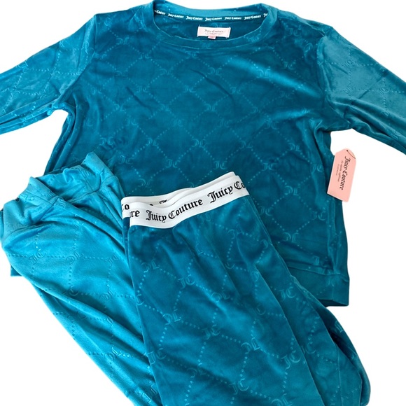 JUICY COUTURE TEAL PAJAMA SET VELVET FEEL MATERIAL NWT SOFT PJS